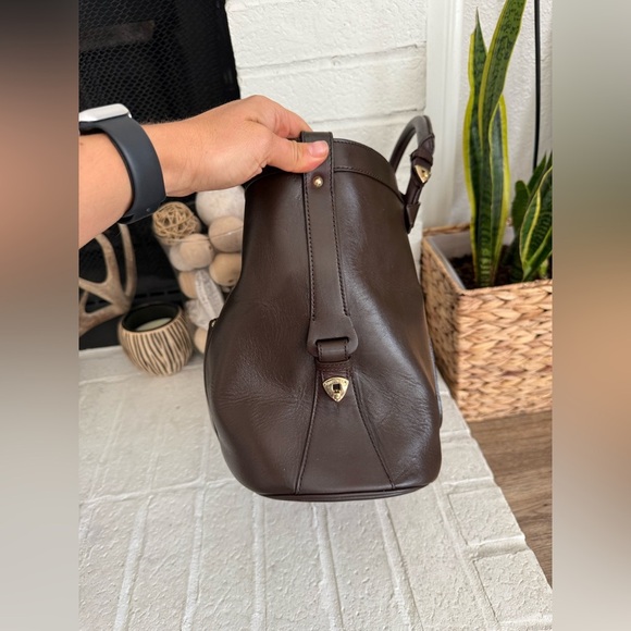 JIMMY CHOO Tahula Dark Brown Leather Gold Hardware Satchel Shoulder Bag Tote - Picture 11 of 16